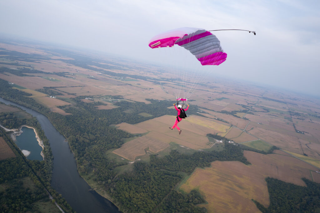 Solo skydiving student flying a parachute at Skydive Chicago