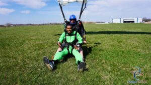 Tandem skydiving landing at Skydive Chicago