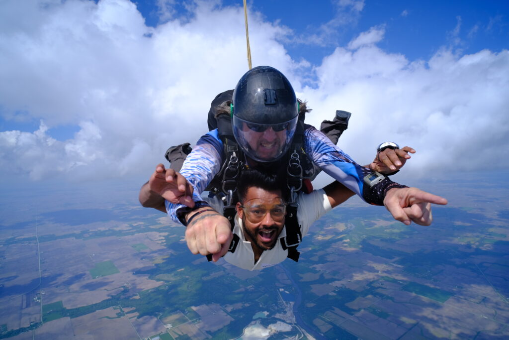 who is tandem skydiving for? tandem first jump pair at skydive chicago